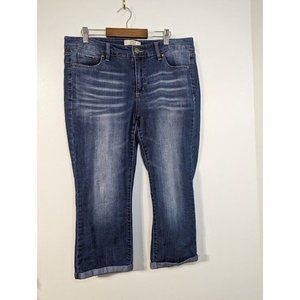 Vintage‎ America Boho Crop Denim Jeans Size 14 Waist Rolled Cuff Stretch
